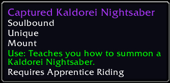 Check out this item I just got! [Captured Kaldorei Nightsaber] #Warcraft