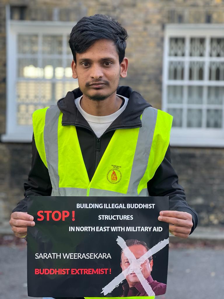 hunters_for's tweet photo. The Freedom Hunters For Tamils have organised a protest in front Sri Lankan High Commission on 07.10.2022 in order to draw the attention to the international community to take the action to stop this cultural genocide. https://t.co/0lHsUYirma