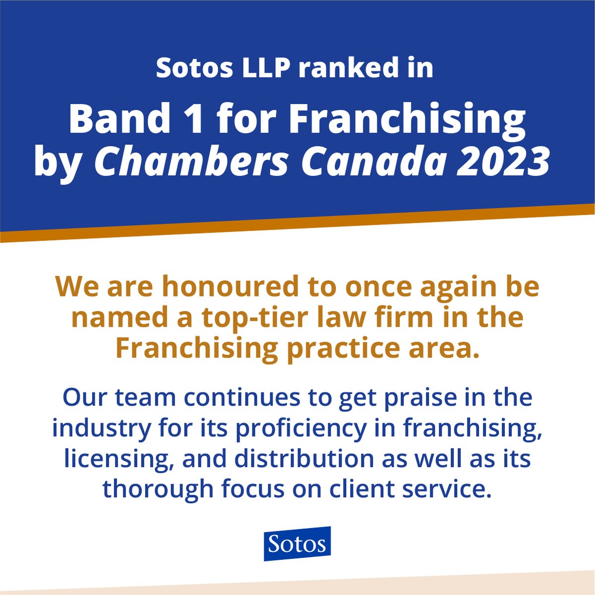 sotosllp's tweet photo. Congratulations to @A_Boudreau_Law, Allan Dick, John Sotos, Peter Viitre, and @JohnYiokaris for being ranked by @ChambersGuides.

#franchiselawyer #franchiselaw #franchiseexperts #franchising #franchise #Canada #chamberscanada #band1 https://t.co/guhf0MD2Fg