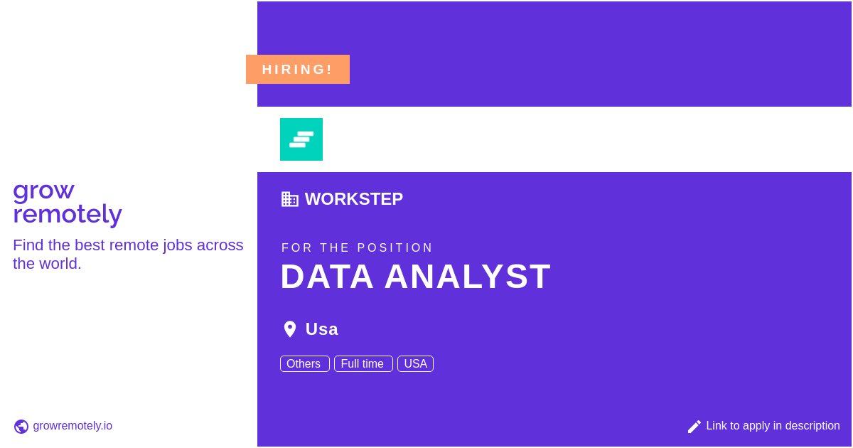 growremotelyio's tweet image. Check out this job at WorkStep for the position Data Analyst.

 Apply link: growremotely.io/?id=633f6e8bb4…

#hiring #remotejobs #WorkStep #Others