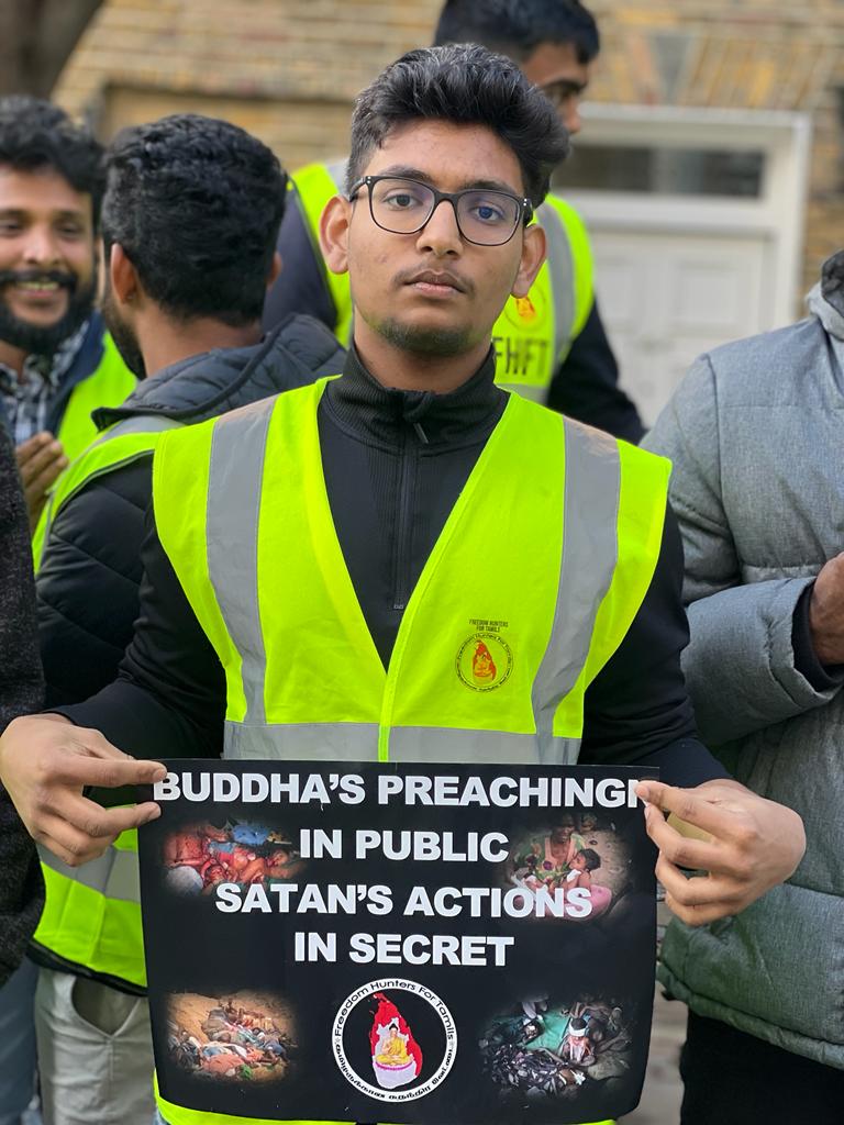 hunters_for's tweet photo. The Freedom Hunters For Tamils have organised a protest in front Sri Lankan High Commission on 07.10.2022 in order to draw the attention to the international community to take the action to stop this cultural genocide. https://t.co/0lHsUYirma