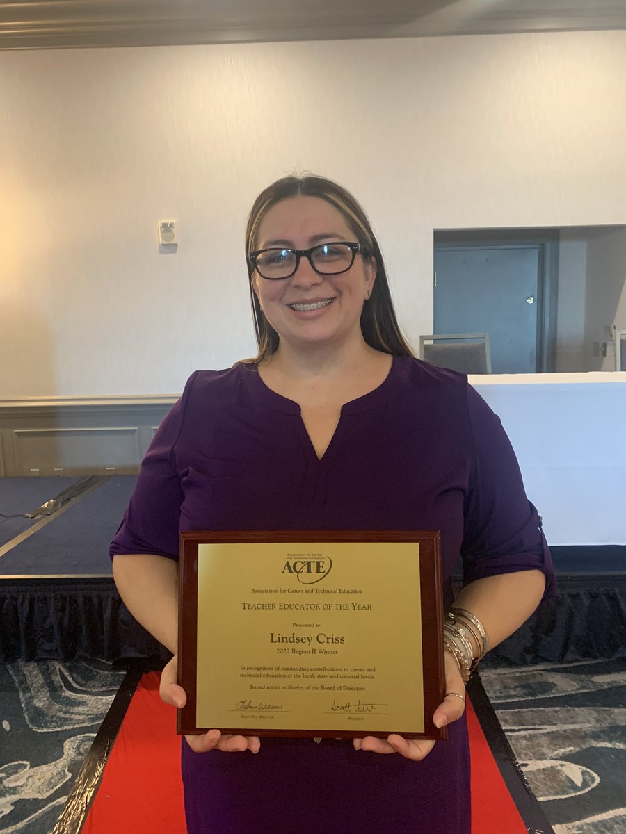 So very proud of <a href="/LCrissABSSCIMC/">Lindsey Criss</a> who was named the ACTE Region II CTE Teacher Educator of the year today! Next up, ACTE Nationals! #ABSSCTE is so fortunate to have you on our team coaching and supporting our teachers! Way to go!