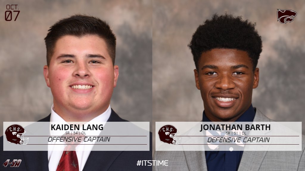 CentralFight_FB's tweet photo. Captains for tonight’s game: 

Offense: Kaiden Lang
Defense: Jonathan Barth 

#ItsTime https://t.co/XXsZzbblsJ