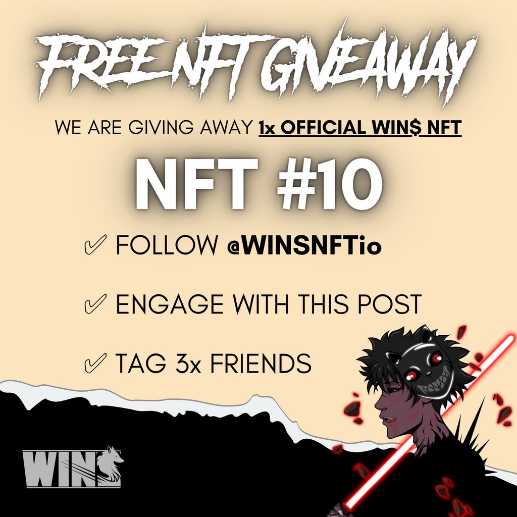 WINSNFTio's tweet photo. Who wants a #Free @WINSNFTio NFT? We are giving away 1x for FREE! 👀

✅ FOLLOW @WINSNFTio

✅ ENGAGE WITH THIS POST

✅ TAG 3x FRIENDS

*The winner will be announced via Twitter - Make sure to have notifications on!

#winsnft #nft #animenft #nftgiveaway #freenft #nftprize https://t.co/Jr6n4zlnNu