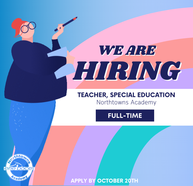 Are you a Special Education Teacher? We are looking to hire a Special Education Teacher for our Northtowns Academy. Application due by October 20. Apply at: e1boces.recruitfront.com/JobPosting?JID…”