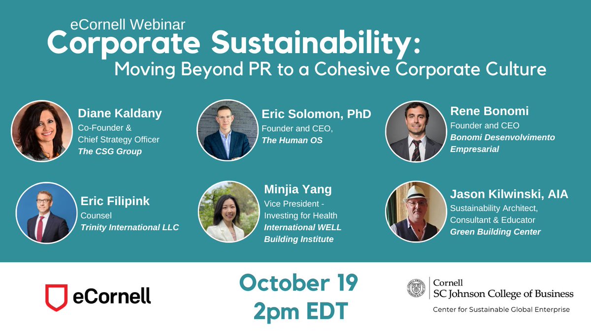 The 3rd presentation by Bonomi Desenvolv. Empresarial in collaboration w/ Capitalism &amp; The Social Good Group and with <a href="/CornellSGE/">CSGE</a> on October 19 at 2 pm EDT. Distinguished speakers will share their views on #CorporateSustainability. To join the discussion: ecornell.cornell.edu/keynotes/overv…