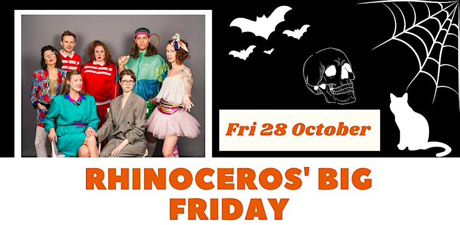 HAPPY FRIDAY Y'ALL!
Rhinoceros are back from our summer break and so is Rhinoceros' Big Friday - 👻Halloween Edition! 👻

Join us on Friday October 28th for a spoooky show with some fab comedy ghouls and gals <a href="/AdLibretto/">AdLibretto</a>, <a href="/rhiannoneshaw/">Rhiannon Shaw</a> and <a href="/JuliaMasli/">Julia / Юля</a>

tinyurl.com/BigHalloweenFr…