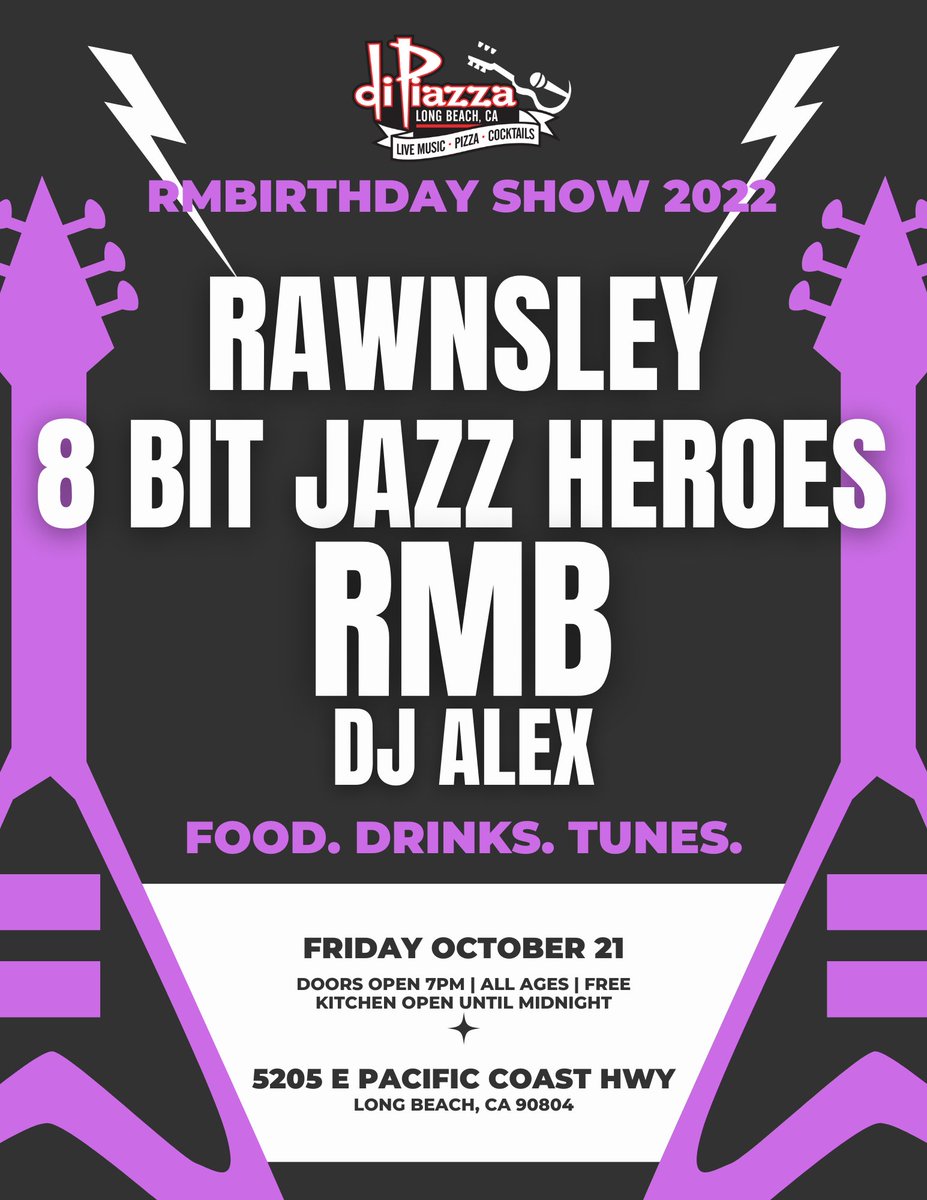 WeAreRMB's tweet photo. Join us on Randell's Birthday for a night of energetic music, late night pizza and brews with the RMBois! 🎉
Costumes encouraged!
LINEUP
@rawnsleyband 
@8bitjazzheroes
@AlexDag7

#WeAreRMB #rockandroll #blues #Funk #localartist #indie #music #birthday #party #halloween #costumes https://t.co/twXwWX68RB