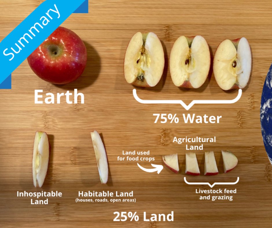 Have you ever used an apple to demonstrate to your students the minimal amount of land resources we have on Earth to produce our food? 🍎 Big News! This classic demonstration has been recalculated and updated by @PopEd.

tinyurl.com/4vd6myhj

#agliteracy #agclassroom