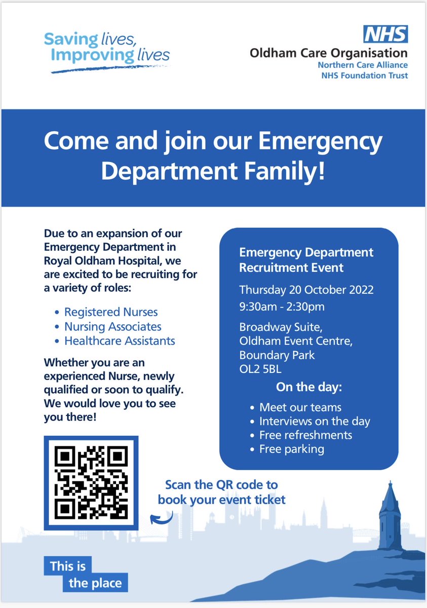dondonw1's tweet photo. ⁦@ed_nca⁩ Oldham ED recruitment event please come and see us for more information, interviews offered on the day ⁦@OldhamCO_NHS⁩ ⁦@NCAlliance_NHS⁩ https://t.co/SRHgkswTON