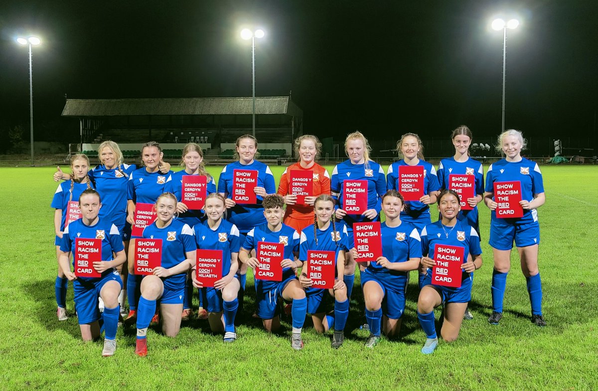 Our U19 at Abergavenny Women FC are proud to be supporting <a href="/TheRedCardWales/">SRtRC Wales | Cymru 🏴󠁧󠁢󠁷󠁬󠁳󠁿</a>' Month of Action in October.

Joining the action to challenge racism in football and society. 🟥

#MOACymru22 | #GeneroAdranLeagues 

#MOACymru22
<a href="/AberWFC_juniors/">Abergavenny Women FC Youth</a>