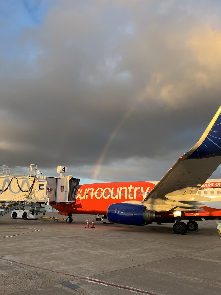 Yesterday was a beautiful evening for our Sun Country charter flight. Check out the rainbow in the background!