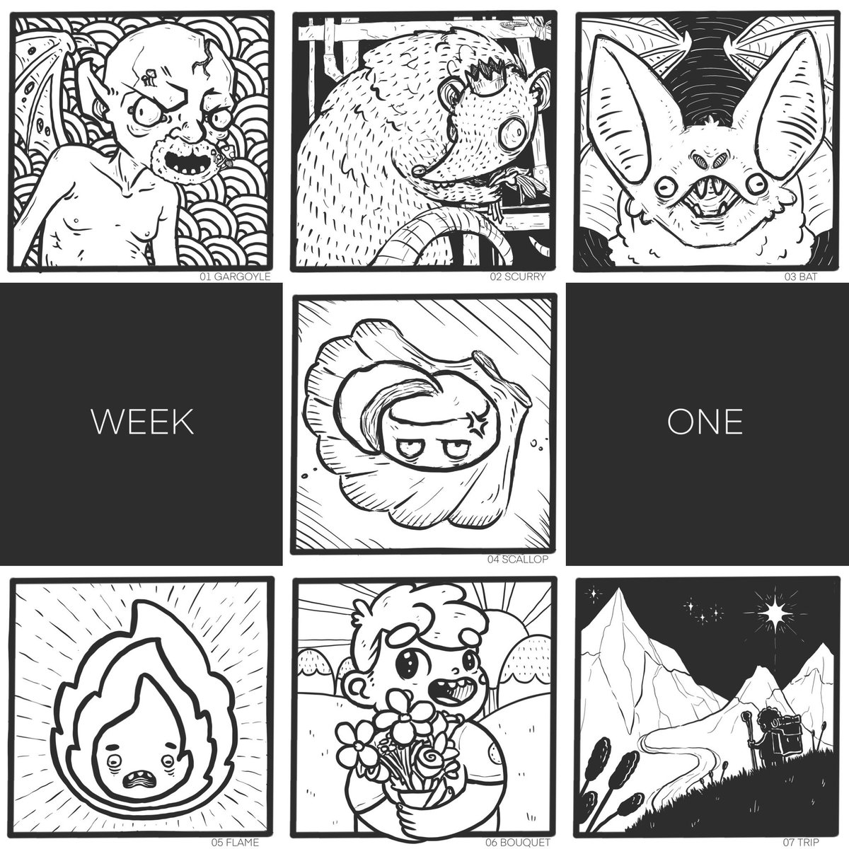 admiral_backbar's tweet photo. Back at it for another run

Week One down

#gargoyle #scurry #bat #scallop #flame #bouquet #trip #inktober #inktober2022 #lineart https://t.co/2v09VFb5HU