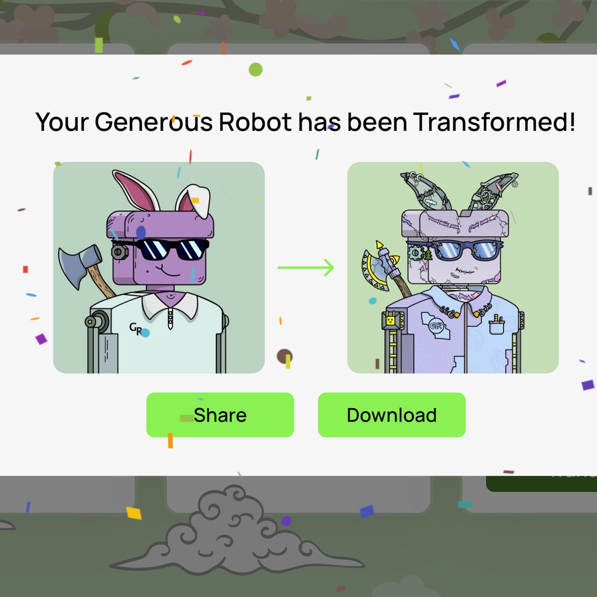 lostsol's tweet photo. Generous Robot #3443 has been successfully transformed!!
You can transform your robot on https://t.co/Wm7RB2P3ty
Follow @GenerousRobots for more updates!
#GRTransformation #clinkclank https://t.co/RgMtW1aIqW