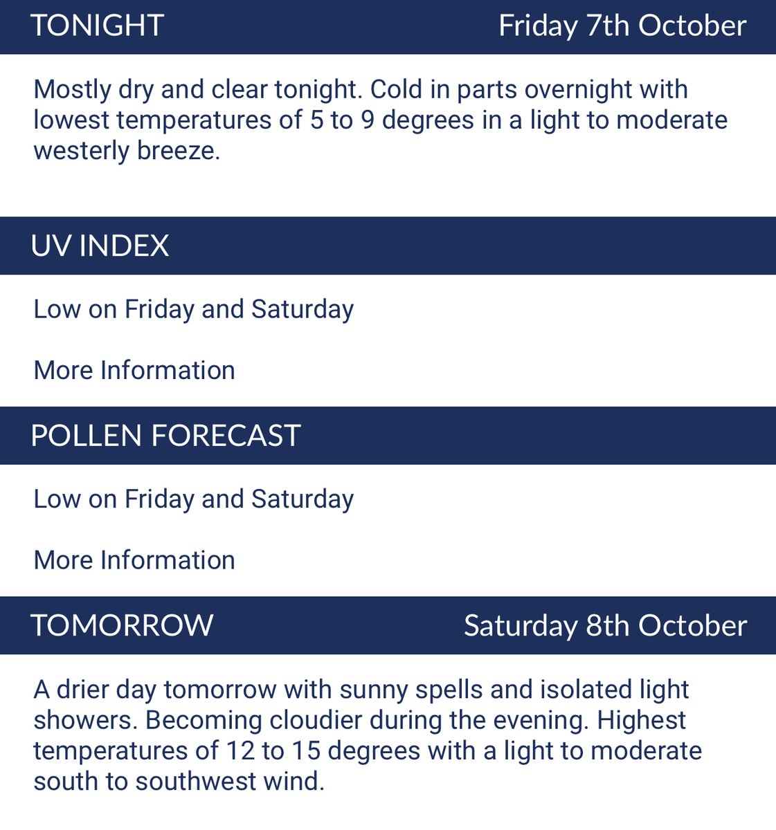 longwestlocal's tweet photo. WEATHER: Forecast for tonight &amp; tomorrow (Saturday 8th October) via Met Éireann.

#Leinster #MLNWeather https://t.co/ZbotcCr22b