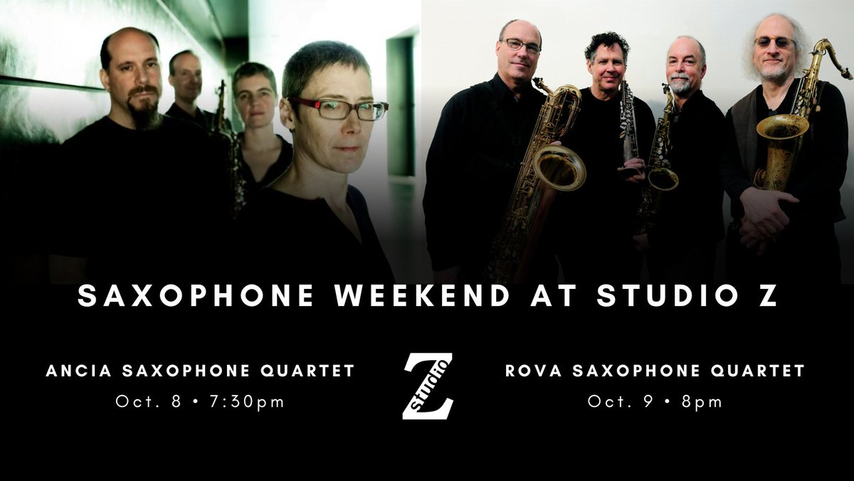 Studio Z (@studiozstpaul) on Twitter photo It's time for Saxophone Weekend at Studio Z!
TONIGHT - <a href="/ANCIASaxQuartet/">ANCIA Sax Quartet</a> 7:30pm
SUNDAY - Rova Saxophone Quartet 8pm
studiozstpaul.com/saxophone-week… It's time for Saxophone Weekend at Studio Z!
TONIGHT - <a href="/ANCIASaxQuartet/">ANCIA Sax Quartet</a> 7:30pm
SUNDAY - Rova Saxophone Quartet 8pm
studiozstpaul.com/saxophone-week…