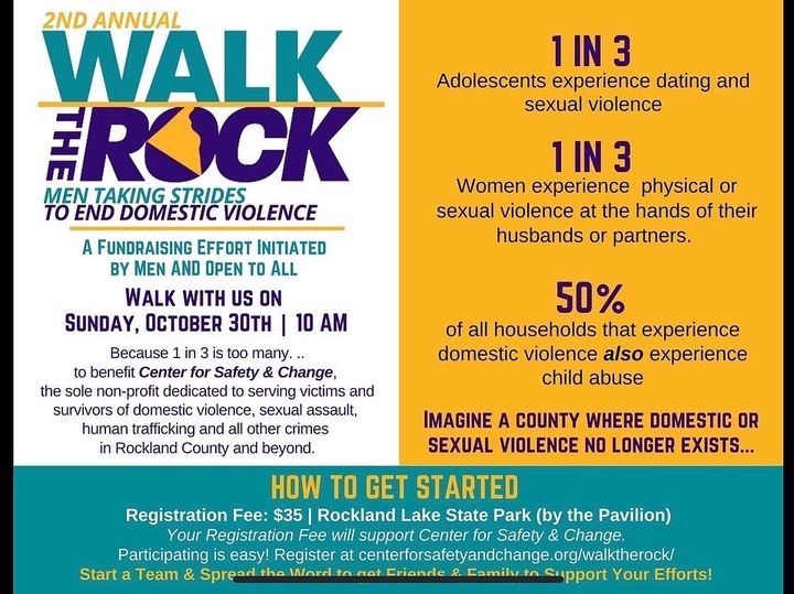 RockLegislature's tweet image. The 2nd Annual Walk the Rock: Men Taking Strides to End Domestic Violence event will take place Sunday, October 30 at 10 a.m at Rockland Lake State Park. Registration fee is $35 and will support the @CSC_Liberate. Register for the event at centerforsafetyandchange.org/walktherock/
