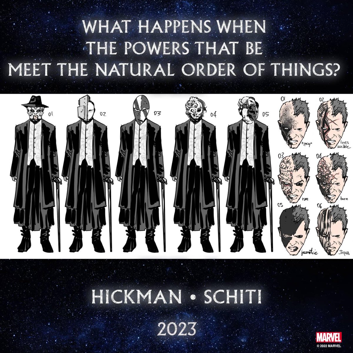 FerComics's tweet photo. Algunos diseños del nuevo proyecto de Hickman para #MarcelComics. Se sabe poco y nada todavia https://t.co/eESFSnTrS6