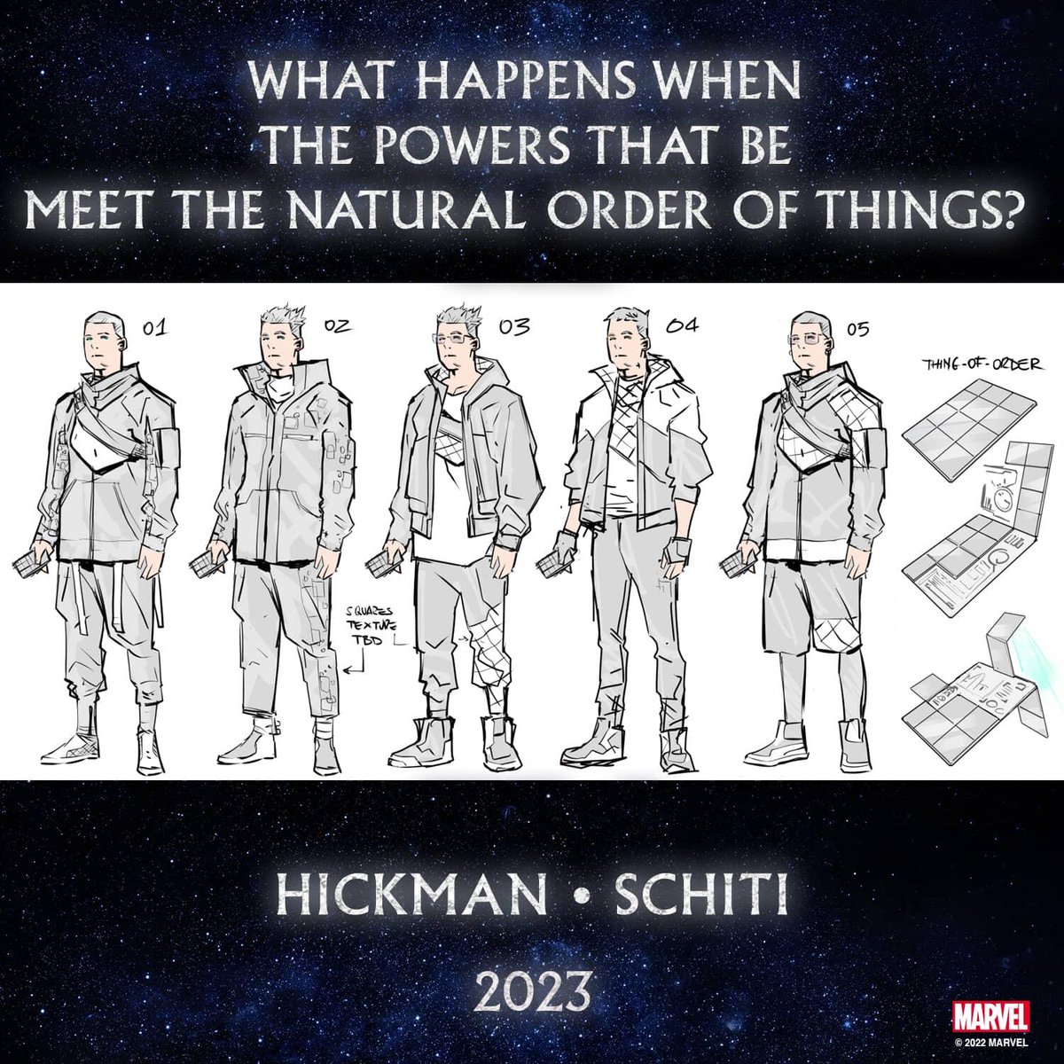FerComics's tweet photo. Algunos diseños del nuevo proyecto de Hickman para #MarcelComics. Se sabe poco y nada todavia https://t.co/eESFSnTrS6