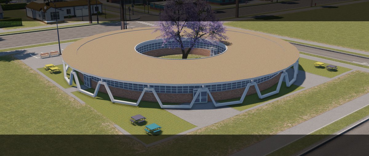 AtkosKhan's tweet photo. RELEASED: Mid-Century Modern Elementary School

Out on Workshop: 

https://t.co/cVzHIY1Osi

There will be one more MCM service building assuming I get the editor working again https://t.co/T93gcC5lwe