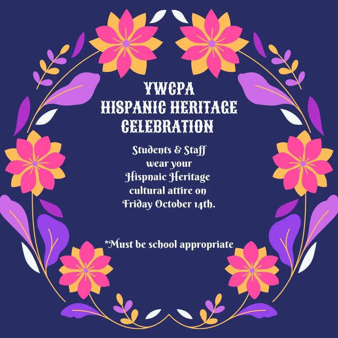 Parents and families join us on Friday October 14th for a Hispanic Heritage Cultural Celebration! ¡Los padres y las familias se unen a nosotros el viernes 14 de octubre para una celebración cultural de la herencia hispana!