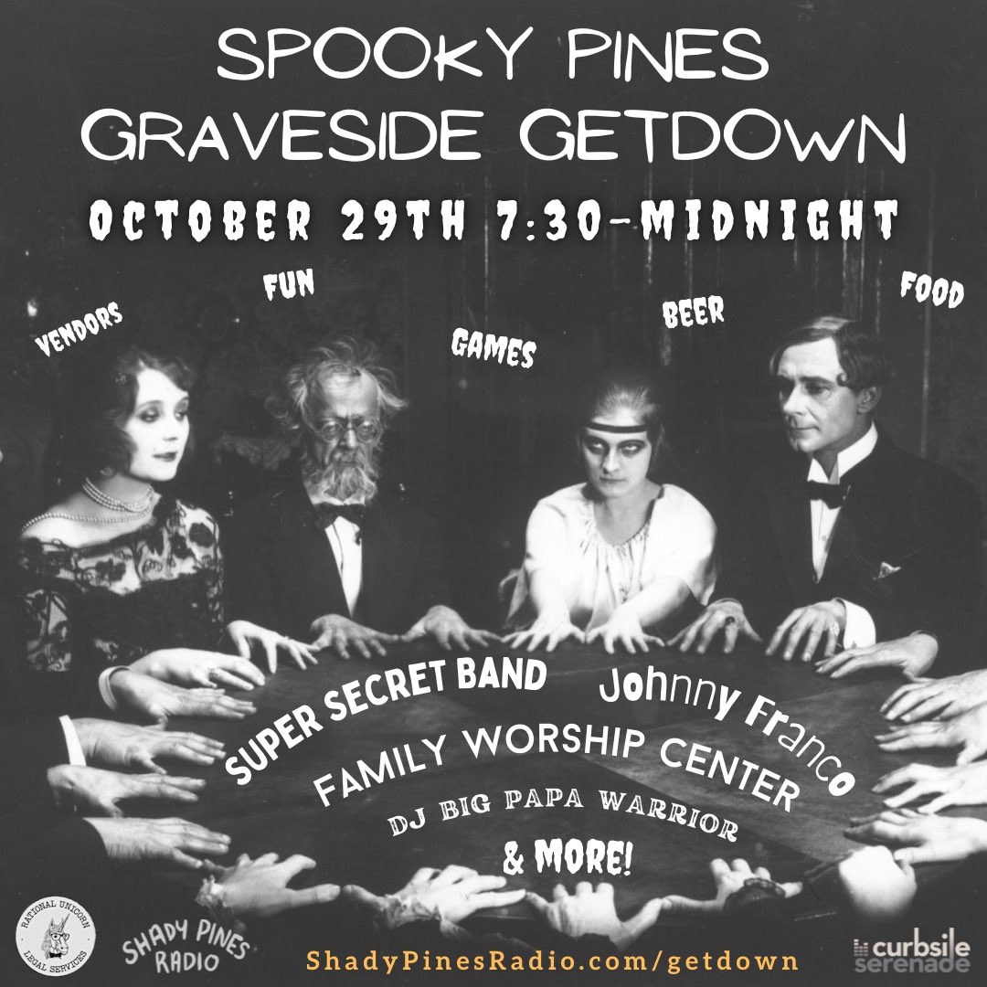 We are throwing the ULTIMATE Halloween weekend shindig: SPOOKY PINES GRAVESIDE GETDOWN! 👻 Saturday, October 29 at The Factor Building in SE Portland. Music, games, food, drinks, craft vendors, and more. 

Buy tickets in advance to be entered into the raffle!