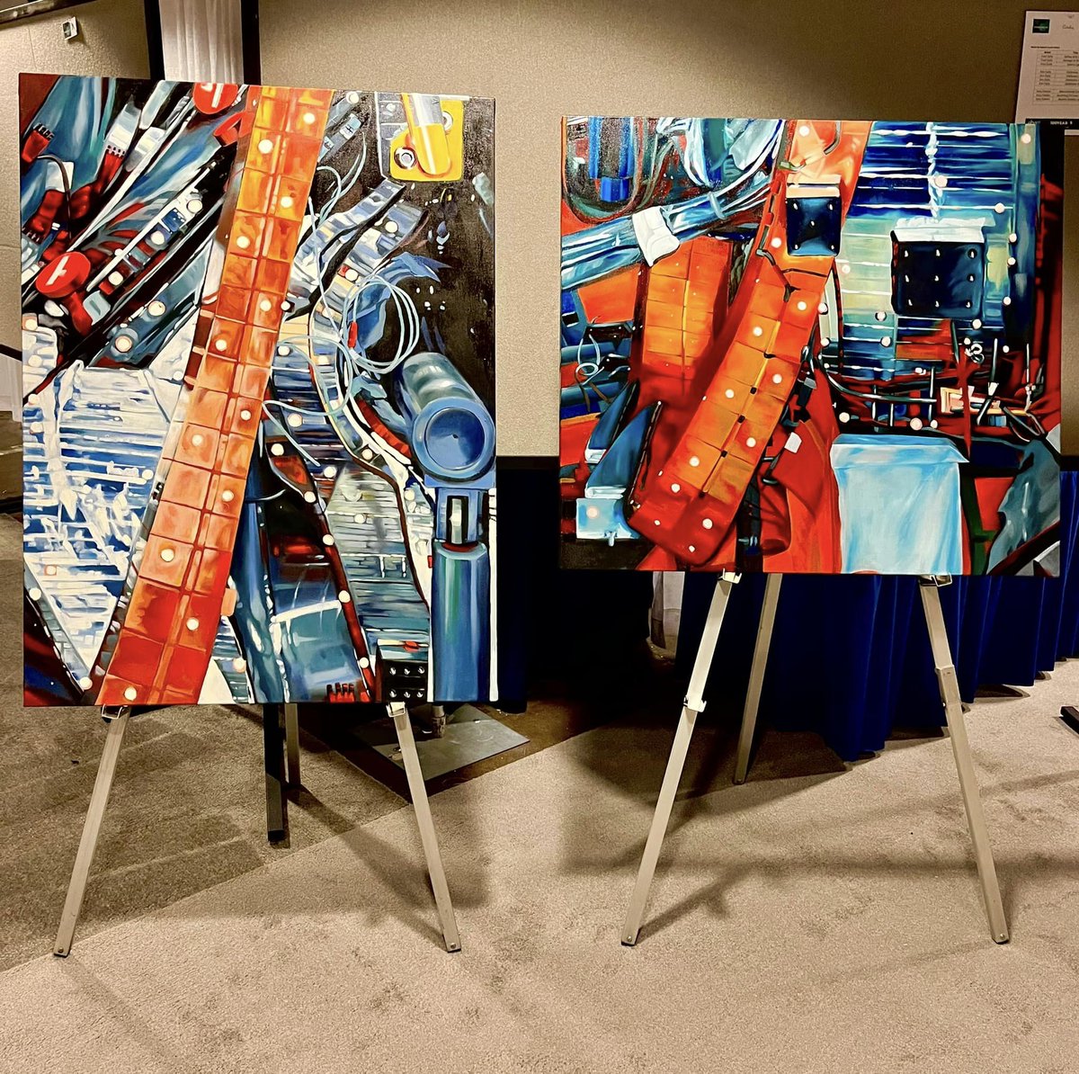 KyllaCustomWear's tweet photo. I'm so honored to be exhibiting my #Stellarator #Paintings today at the 2022 #Physics Congress! It’s incredible to be showing them to people who understand the subject matter! Original oils and prints here: #science #oilpainting #physcon #scienceart https://t.co/0ORLNrzfiG https://t.co/ypxI7rHpqX