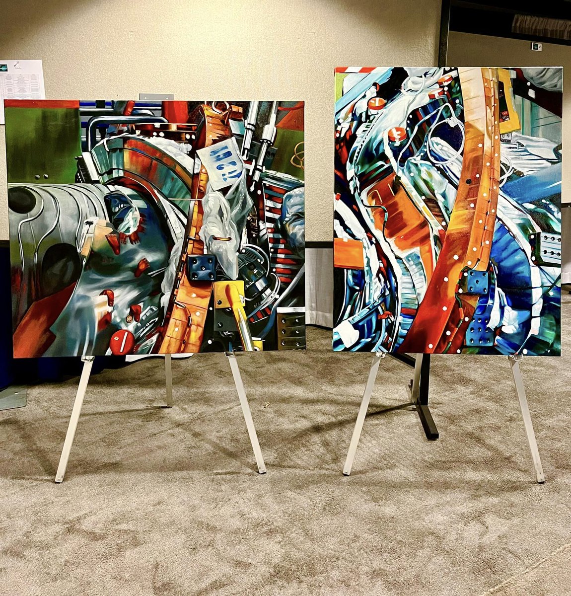 KyllaCustomWear's tweet photo. I'm so honored to be exhibiting my #Stellarator #Paintings today at the 2022 #Physics Congress! It’s incredible to be showing them to people who understand the subject matter! Original oils and prints here: #science #oilpainting #physcon #scienceart https://t.co/0ORLNrzfiG https://t.co/ypxI7rHpqX