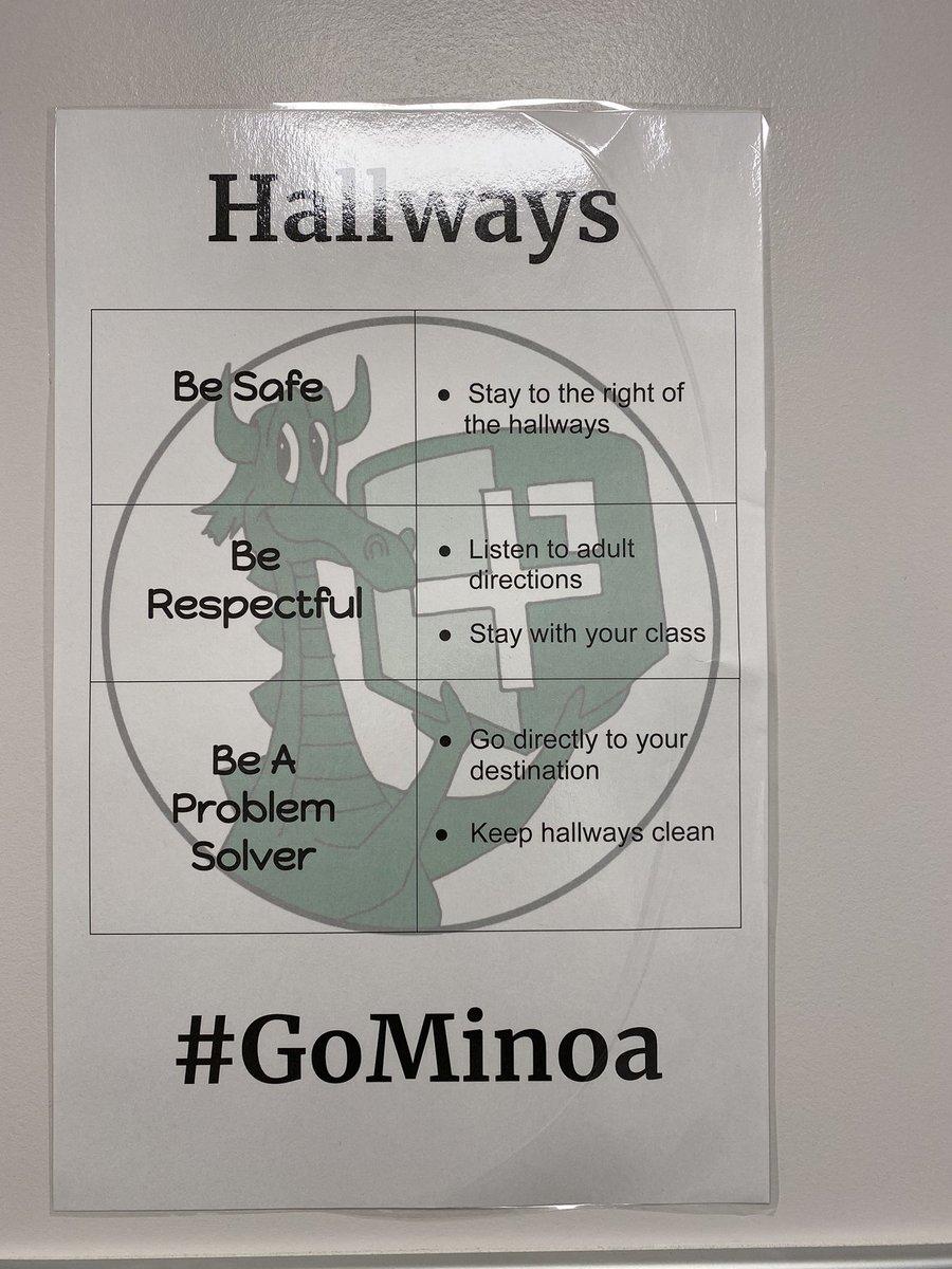 g_gerst's tweet photo. Check out our Behavior Expectations thanks to our PBIS/P2 Team. You see them throughout the building in key spots. Teachers explicitly taught the expectations @ beginning of year👊🏻💕🍀 #GoMinoa @PBISRewards @DonnaDeSiato @PosProject @Mrs_Kim_Lake #behaviormatrix https://t.co/cVwMfcVvrJ