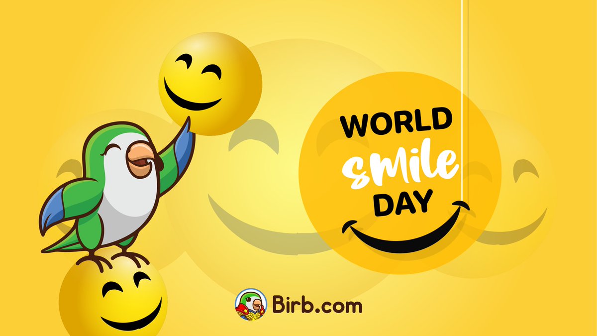 Happy Smile Day!😃🦜

Put a smile on your face and make the world a better place.🐥

1 person gets $40 in BNB. Ends Sunday

Rules
1. Follow <a href="/BirbDefi/">BIRB</a>
2. Like, Retweet &amp; comment
3. Tag 3 friends

#SmileDay2022 #giveaway #win #prize #giveawayalert #CryptoGiveaway #WorldSmileDay🙂🦜