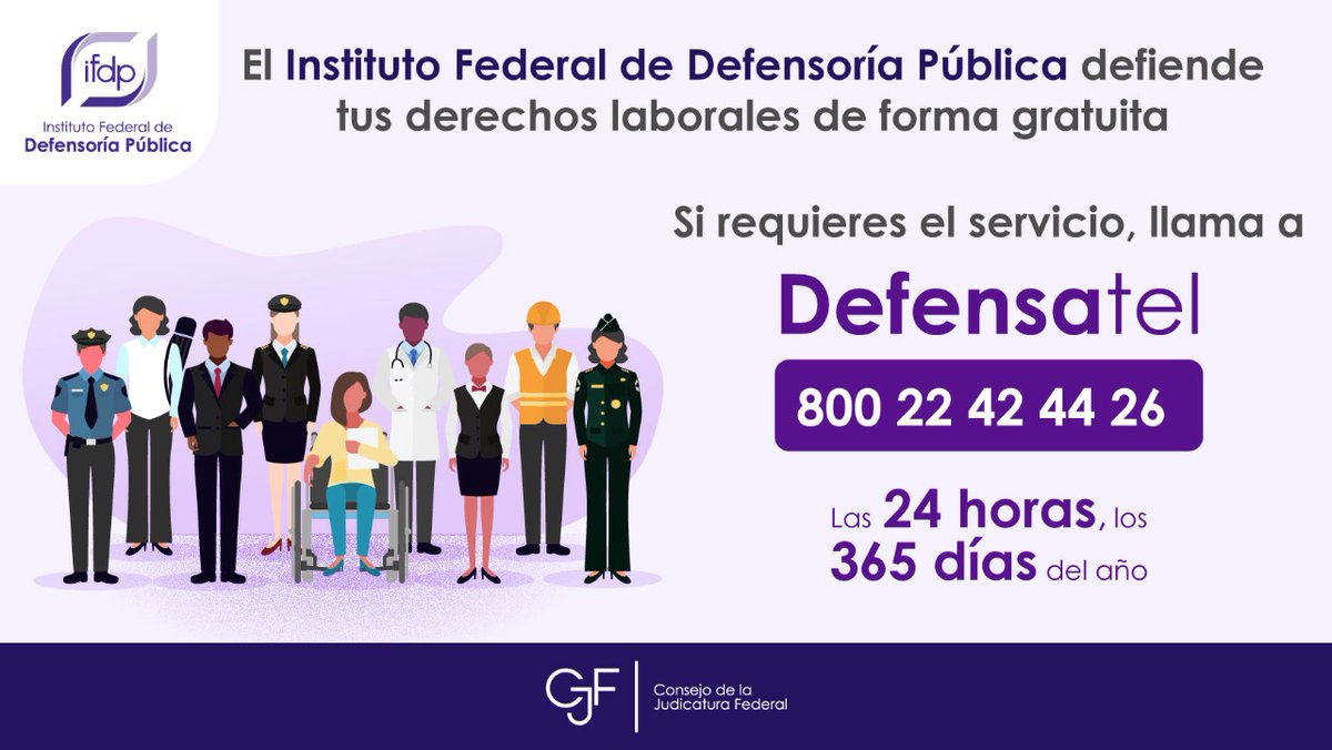 ¿Necesitas defensa de tus derechos laborales?

¡En el <a href="/defensoriaifdp/">Defensoría Pública Federal</a> te ayudamos de forma gratuita! 

Cuenta con nosotros las 24 horas los 365 días del año.

☎️ Defensatel: 800 2242 4426