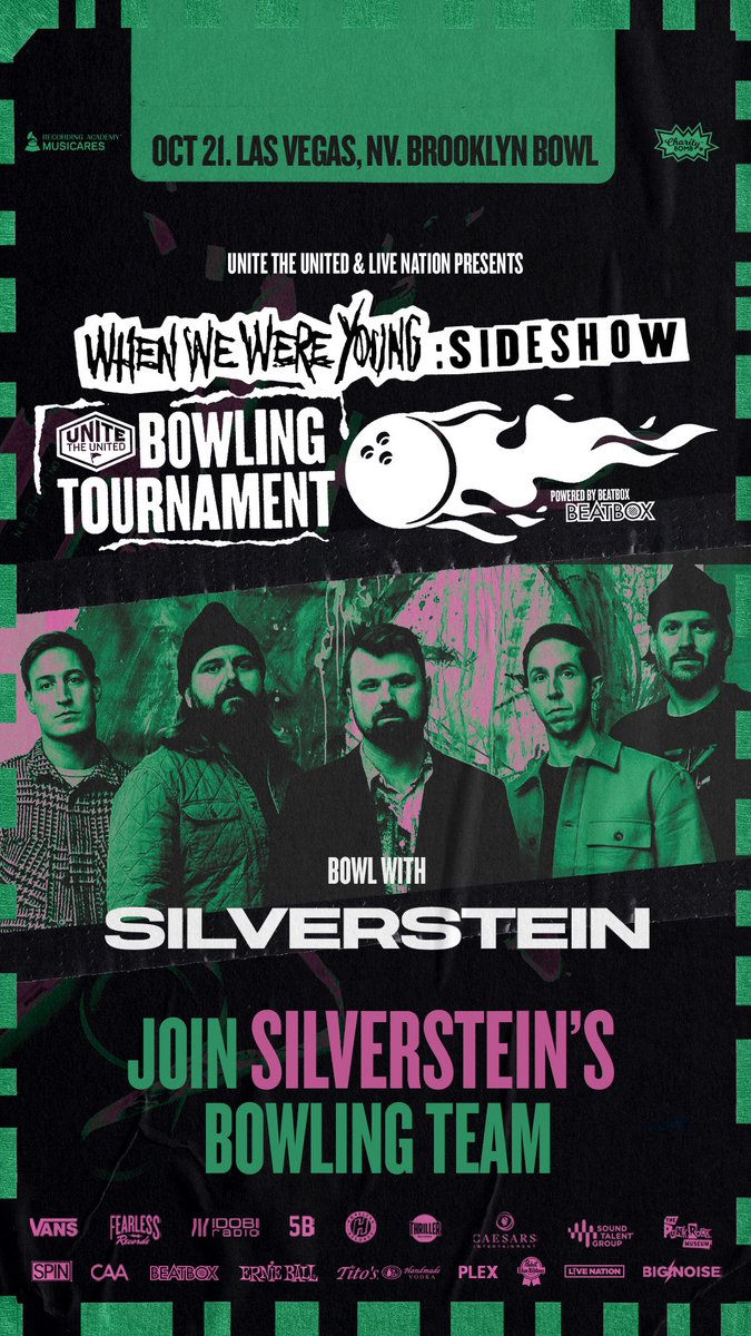 charitybomborg's tweet photo. 1 of 2 • THEY CAN PLAY MUSIC... BUT CAN THEY BOWL??
Find out by joining their team at the @UniteTheUnited 🎳 Tournament happening at the @WWWYFest #strange90s sideshow @BBowlVegas !

More details and enter to win here: https://t.co/C3Tiok3iQa https://t.co/11Wpg3OwYG