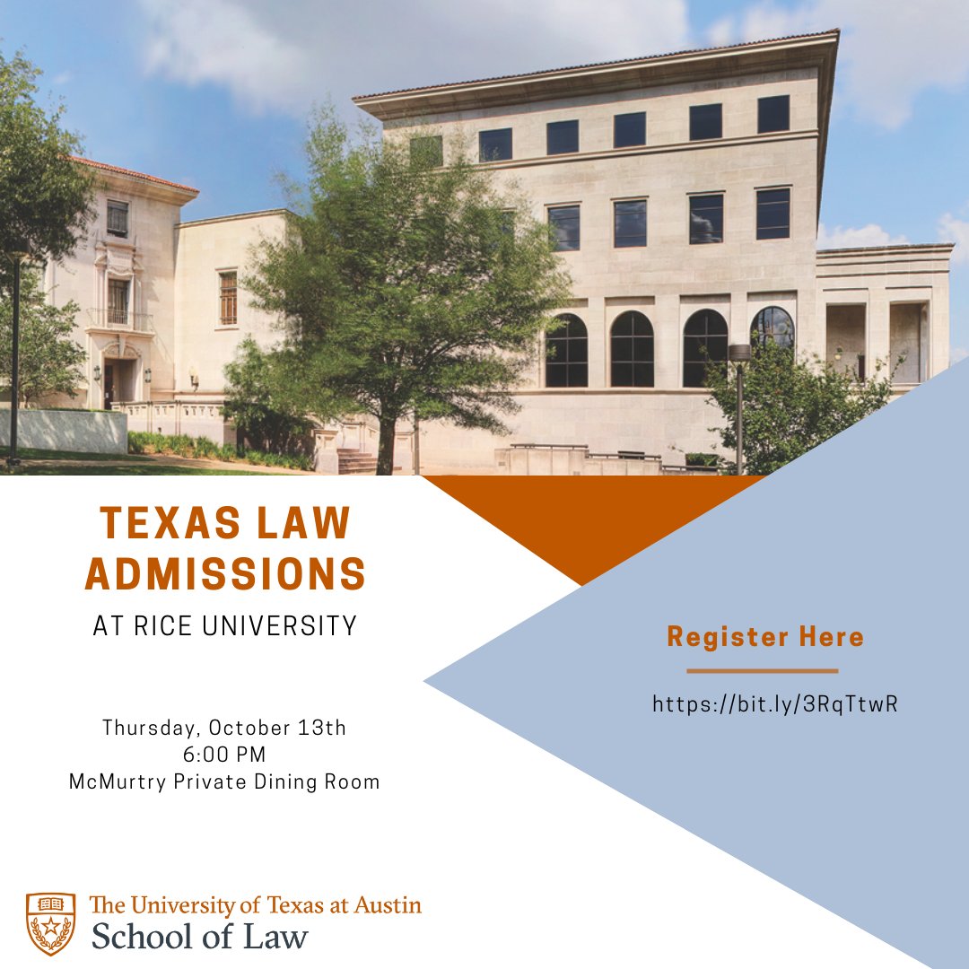 Texas Law is one of the premier public law schools in the country and is ranked #1 for return on investment among the top 15 law schools. Come learn more about Texas Law and the admissions process at this Info Session. Register: bit.ly/3RqTtwR