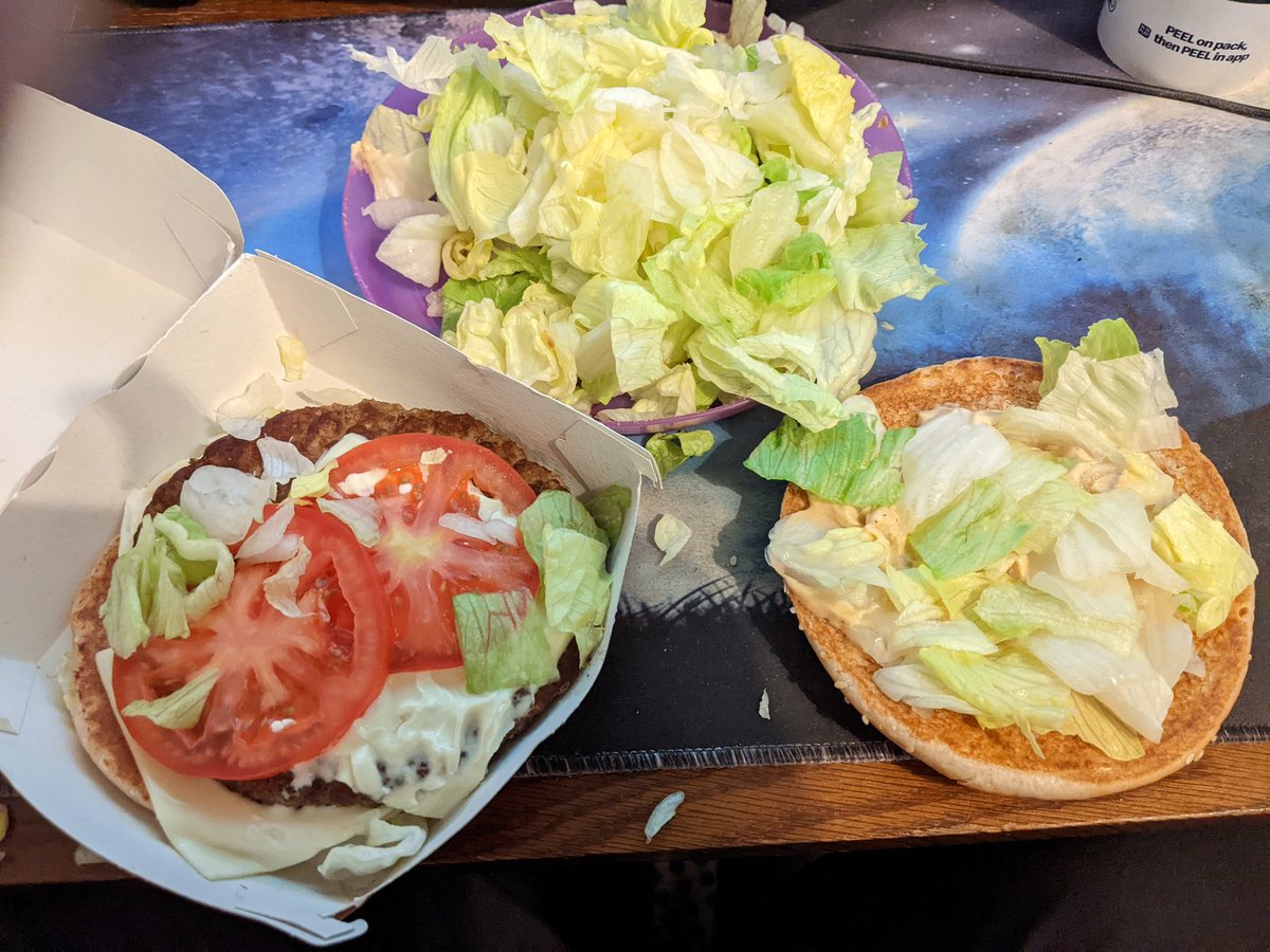 DanSpangle's tweet photo. @McDonaldsUK is someone having a laugh? There's an entire lettuce in this...was drive through as well so only discovered when I got home. No monopoly box either...! https://t.co/FKY1eY4q0n