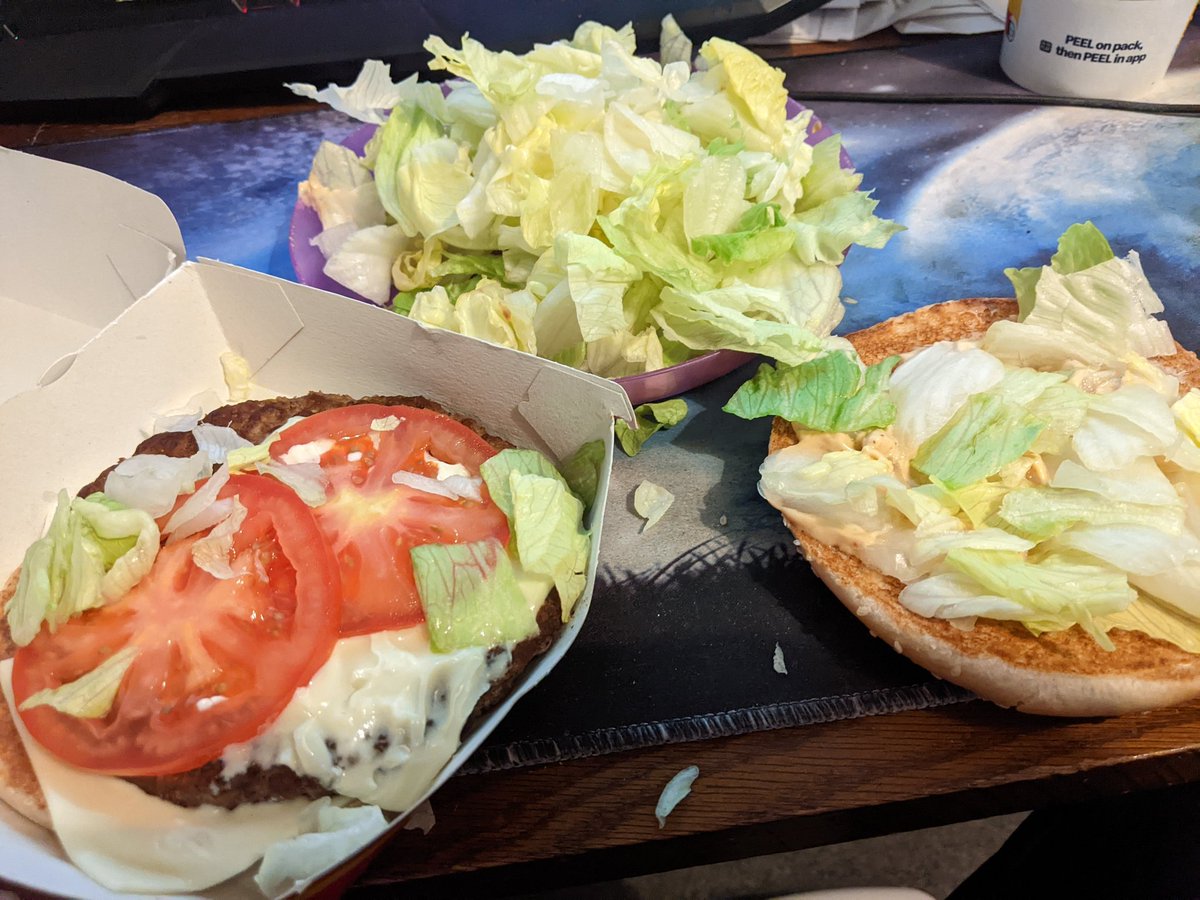 DanSpangle's tweet photo. @McDonaldsUK is someone having a laugh? There's an entire lettuce in this...was drive through as well so only discovered when I got home. No monopoly box either...! https://t.co/FKY1eY4q0n