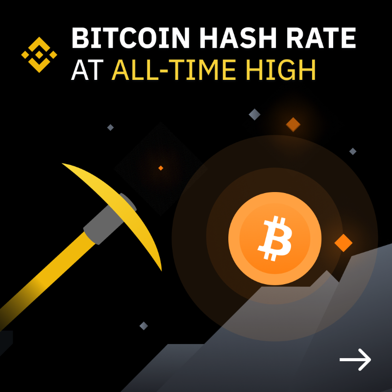 binance's tweet photo. You might have heard a lot about #Bitcoin’s hash rate reaching an all-time high.

If you’re not quite sure how it works or why it’s important, swipe through ➡️