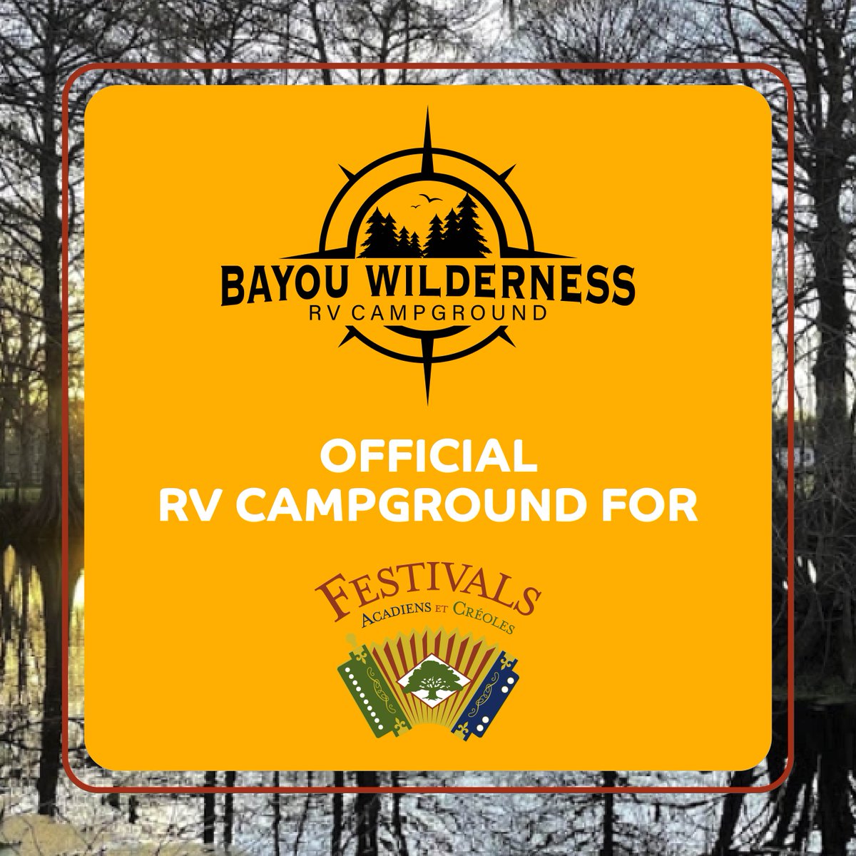 Bayou Wilderness RV Campground has been named the Official RV Campground for Festivals Acadiens et Créoles! If you would like to stay at Bayou Wilderness during FAetC, visit bit.ly/3rymP15 to make a reservation!