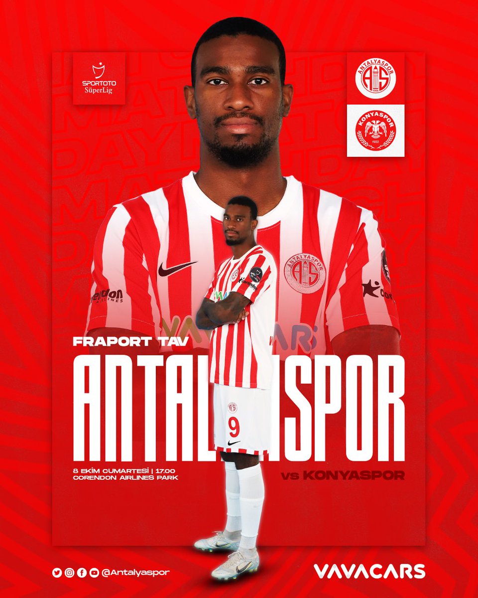 🎯 MATCHDAY • 9
🆚 FTA Antalyaspor x Konyaspor
🗓 8 Ekim Cumartesi
⏰ 17.00
🏟 Corendon Airlines Park
👤 Mert Güzenge
📺 beIN Sports 1
🦂 Bugün #AkreplerinMaçıVar