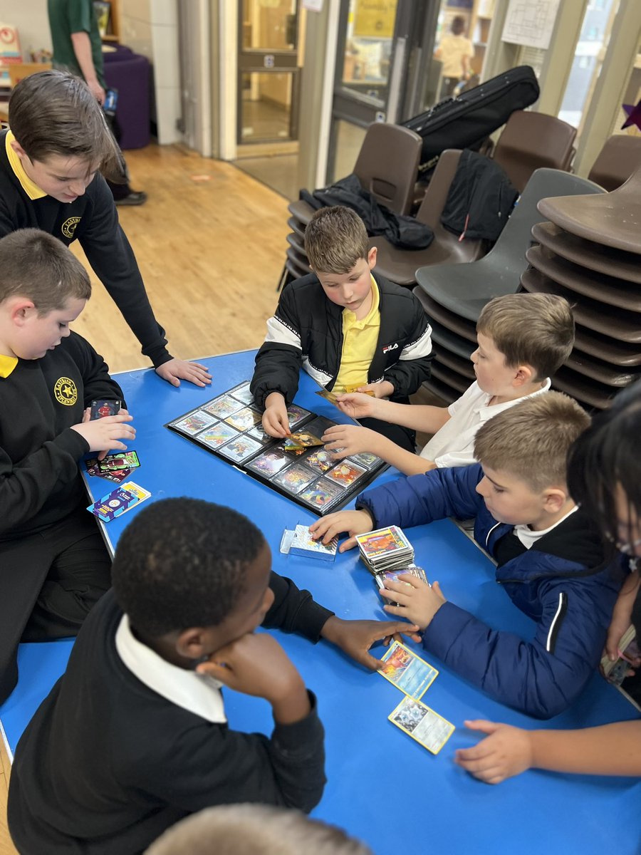 EastbankPri's tweet photo. Our first Card Club took place today and was enjoyed by all. The club had a great time showing, sharing and trading. Card Club takes place every Friday lunchtime with trading supported by our P7s. #CardClub #EastbankPrimary #NoCardsRequired https://t.co/SiXKU2NIUv