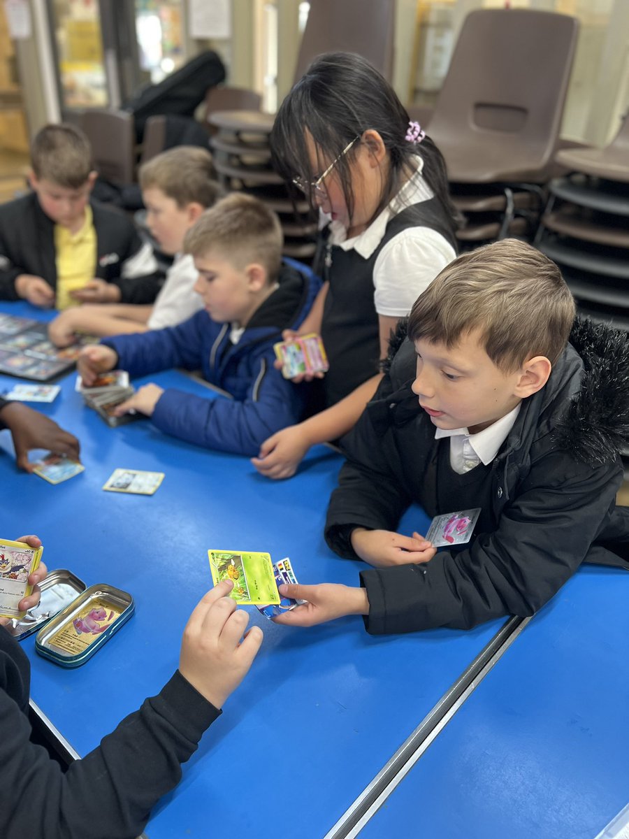 EastbankPri's tweet photo. Our first Card Club took place today and was enjoyed by all. The club had a great time showing, sharing and trading. Card Club takes place every Friday lunchtime with trading supported by our P7s. #CardClub #EastbankPrimary #NoCardsRequired https://t.co/SiXKU2NIUv