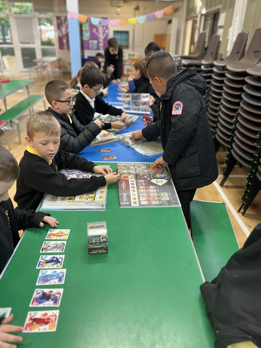 EastbankPri's tweet photo. Our first Card Club took place today and was enjoyed by all. The club had a great time showing, sharing and trading. Card Club takes place every Friday lunchtime with trading supported by our P7s. #CardClub #EastbankPrimary #NoCardsRequired https://t.co/SiXKU2NIUv