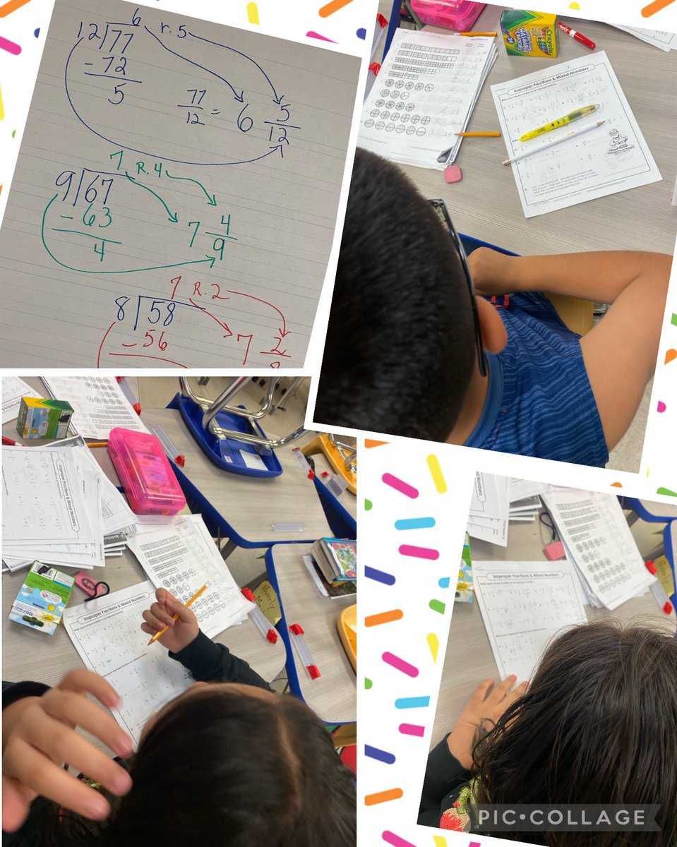 ElenaElizabeth8's tweet photo. Being that it was the last day of intersession, the kids got to show off what they know. Mixed numbers to improper fractions then improper fractions to mixed numbers was the lingo today. These kids handled it like champs! #4thgradersrock @TeresaWilks4 @VJBrashear44 https://t.co/lgfQolKKna