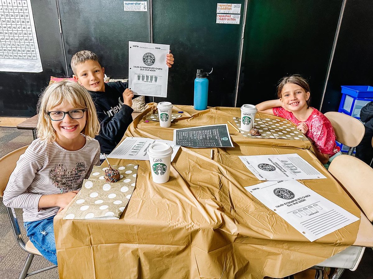 WooMrsWilson's tweet photo. We celebrated the end of our reading unit STARBOOKS style! ☕️⭐️ Complete with cake pops, hot cocoa, &amp; book reviews. The menu included our favorite books &amp; characters from this unit 😀 #MyOhioClassroom #ReadingCelebration #3rdGrade https://t.co/WcHqwRXsTO