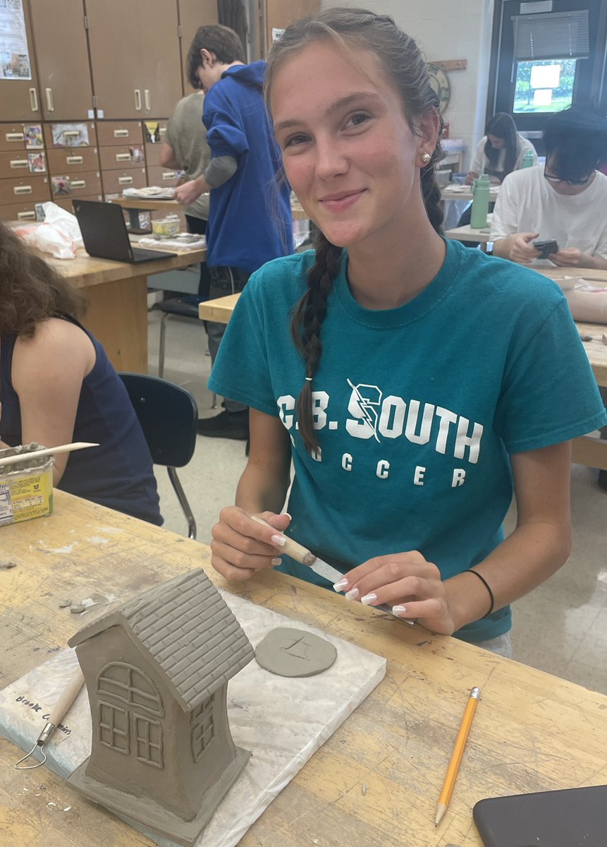 CBcdaly's tweet photo. Ceramics One students hard at work making whimsical houses.  @CBSouthHS @CBSDSchools
@CBSDart https://t.co/7SqcRNtTMU