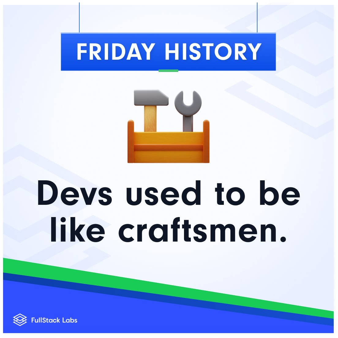 FullStack_Labs's tweet photo. Did you know that in the 1950s, software developers were more like artists and craftsmen?Like craftsmen, there was room for creativity and independence. 
#historyfacts #softwaredevelopment #history #development #fullstacklabs https://t.co/f1pcfoTAgH
