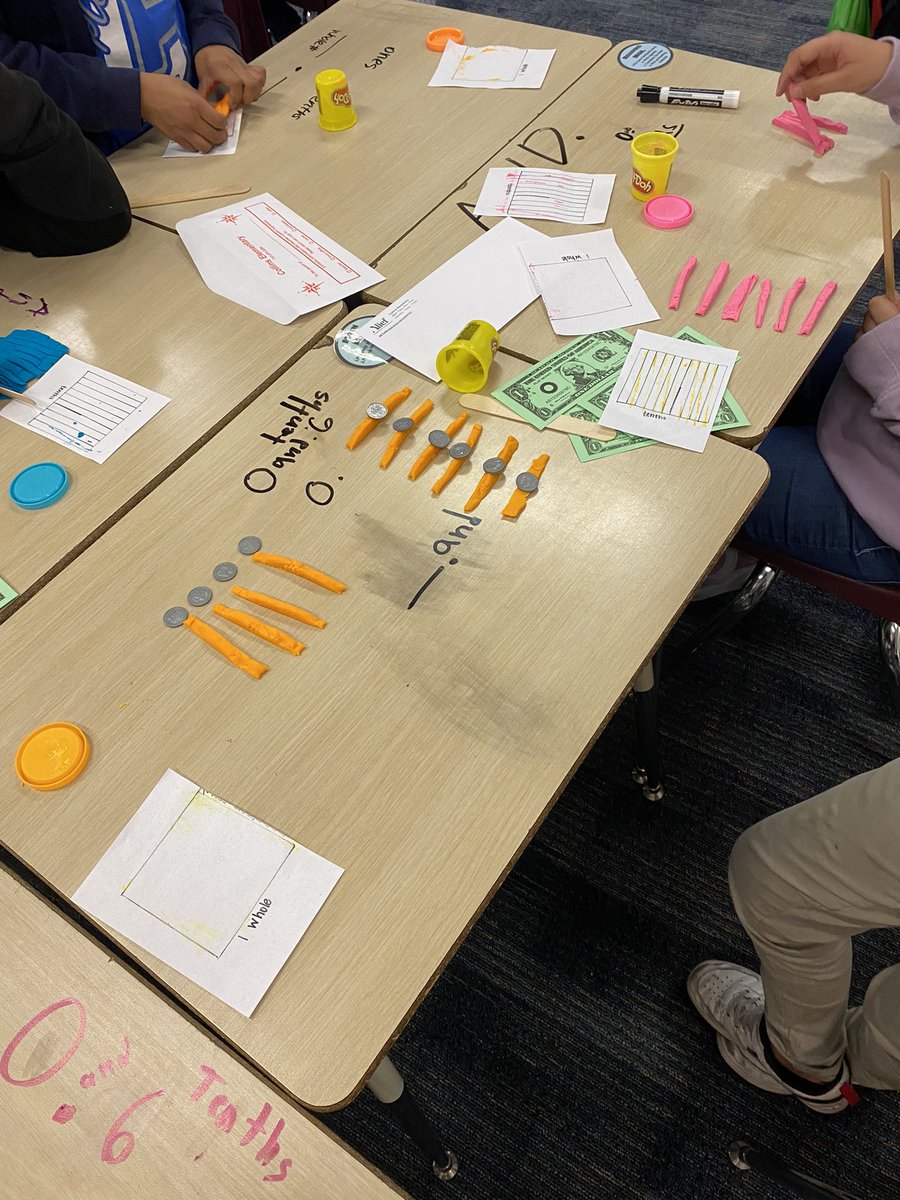 lobravo1's tweet photo. Today we explored decimals with play doh and connected it to money. We represented the value using concrete models. @ExplorersCol #4thgradeDual https://t.co/GAc5gsxeIP