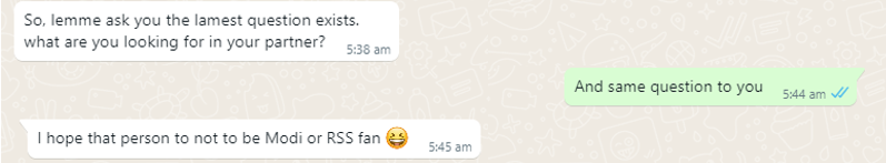 KrmicD's tweet photo. These days the matrimonial conversation @narendramodi I am ditching this girl, of course. Yes, I am Bhakt! #KD https://t.co/LoAQ0IjUwX