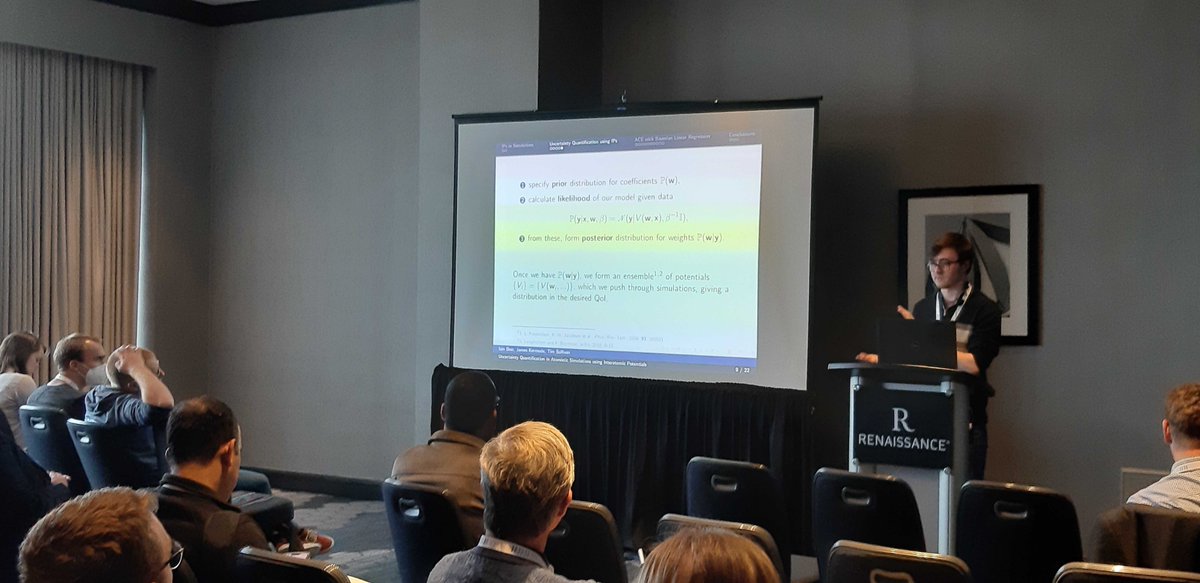 jameskermode's tweet photo. Proud PhD supervisor moment at #MMM10 in Baltimore where Iain and Lakshmi @lakshenoy gave really great talks on UQ and fracture, respectively! Super talk on nested sampling from Omar too, representing @HetSysCDT and @lbpartay's research group https://t.co/y50nwQbmpq