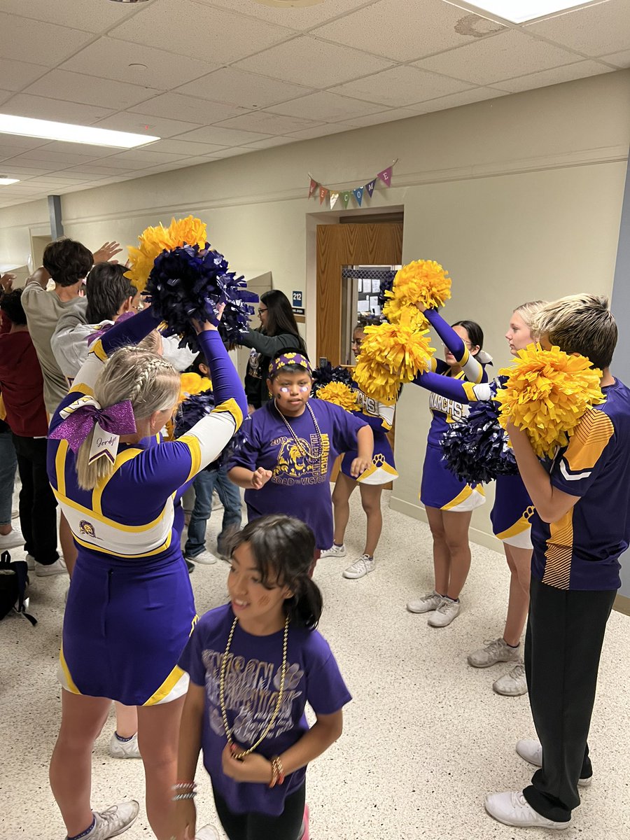 Monarch_Cheer's tweet photo. Homecoming Pep Assemblies and hanging out with the elementary kids….One of our most favorite days of the year!!!!! 💜💛 https://t.co/lRcMfrWg6F