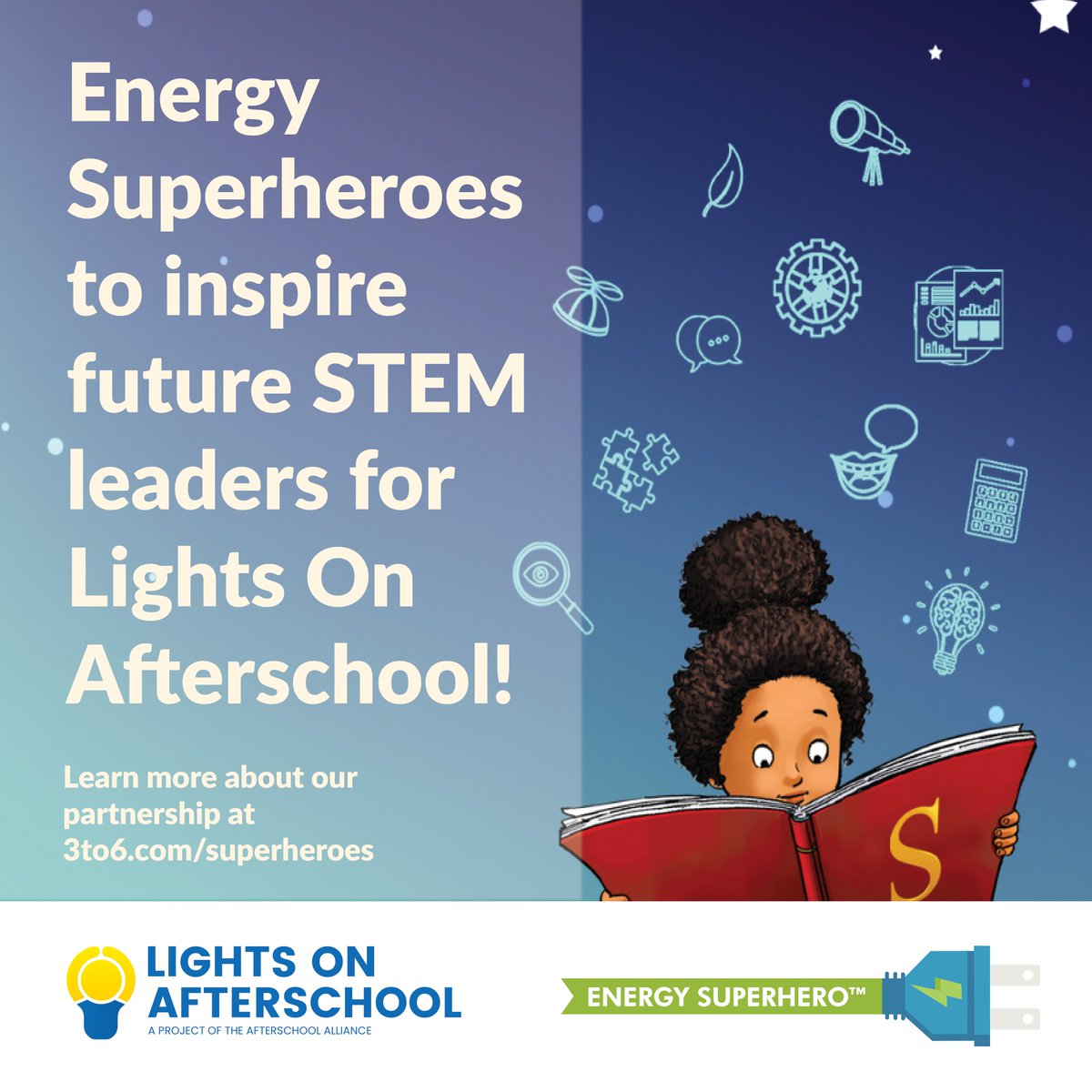 afterschool4all's tweet photo. This #LightsOnAfterschool, we are being joined by @STEMSuperheroes to spark excitement about energy careers! Join us on October 20 to celebrate the afterschool programs that inspire future STEM leaders! https://t.co/AylTPenHmZ https://t.co/AgWsI6QAS4